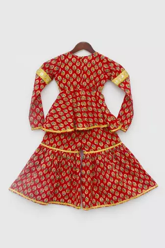 Red Printed Kurti Sharara