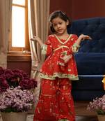 Red Cotton Print Kurti Sharara