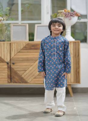 Blue Printed Kurta and white Salwar 1