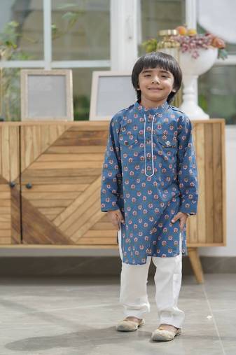 Blue Printed Kurta and white Salwar