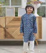 Blue Printed Kurta and white Salwar