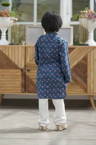 Blue Printed Kurta and white Salwar