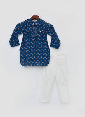 Blue Printed Kurta and white Salwar 3