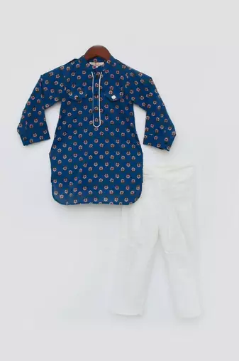 Blue Printed Kurta and white Salwar