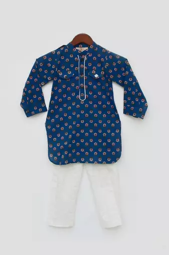 Blue Printed Kurta and white Salwar