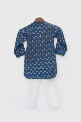 Blue Printed Kurta and white Salwar