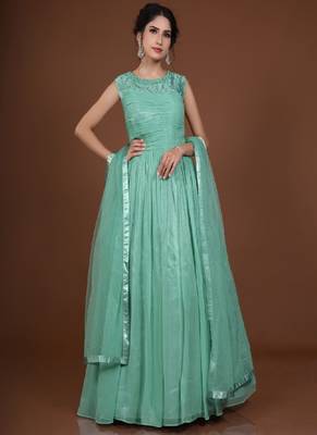 Sky Blue Pleated Georgette Readymade Gown Anarkali Salwar Kameez 1