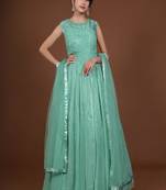 Sky Blue Pleated Georgette Readymade Gown Anarkali Salwar Kameez