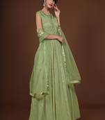 Pista Green Pleated Georgette Readymade Gown Anarkali Salwar Kameez