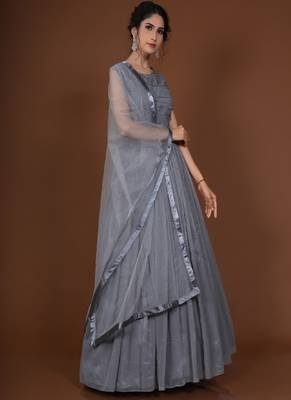 Pewter Grey Pleated Georgette Readymade Gown Anarkali Salwar Kameez 1