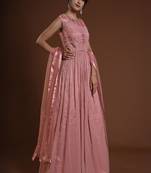 Baby Pink Pleated Georgette Readymade Gown Anarkali Salwar Kameez