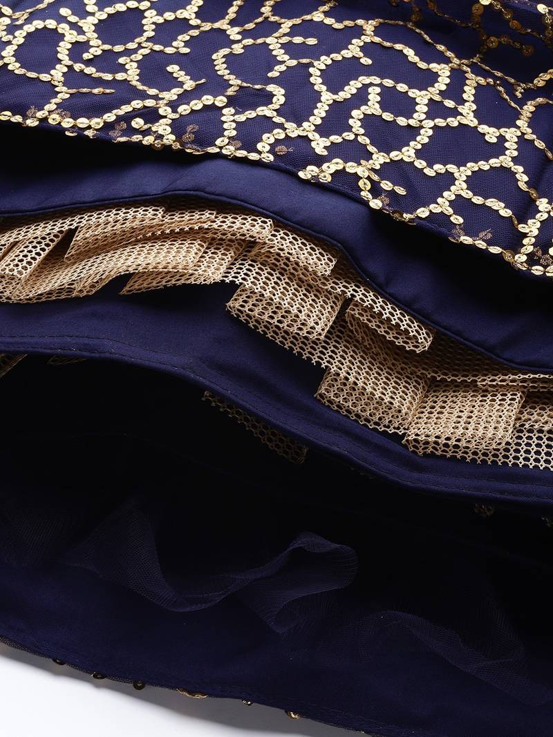 Exotic Navy Blue Soft Net Zari Embroidered Wedding Bridal Lehenga Choli with Dupatta