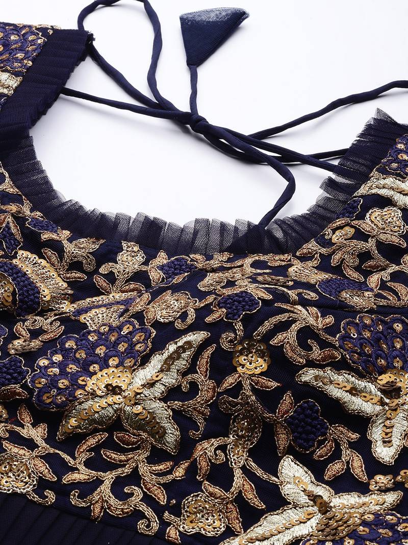 Exotic Navy Blue Soft Net Zari Embroidered Wedding Bridal Lehenga Choli with Dupatta