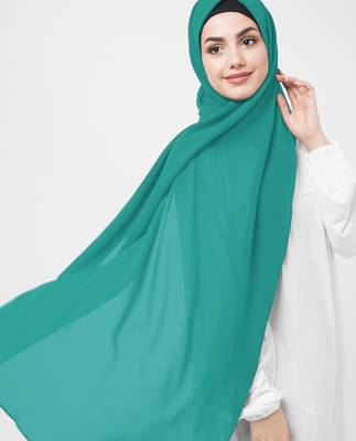 Green plain georgette hijab 2