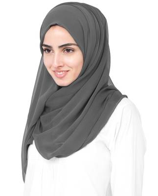 Grey plain chiffon hijab 1