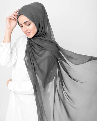 Grey plain chiffon hijab 2