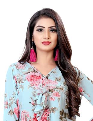 Aqua-blue printed georgette crop-tops 1