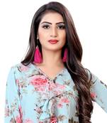 Aqua-blue printed georgette crop-tops