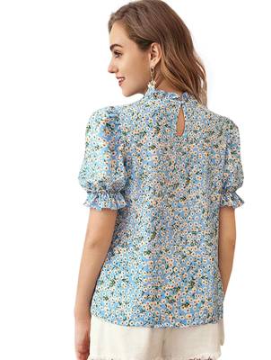 Blue printed polyester crop-tops 2