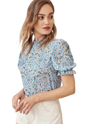 Blue printed polyester crop-tops 3