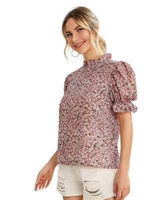 Pink printed polyester crop-tops 1