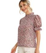 Pink printed polyester crop-tops