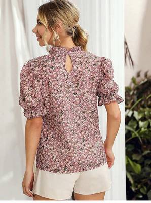 Pink printed polyester crop-tops 3
