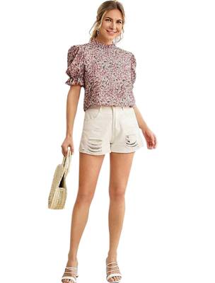 Pink printed polyester crop-tops 4