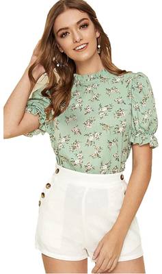Green printed polyester crop-tops 1