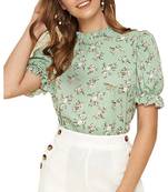 Green printed polyester crop-tops