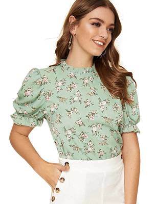 Green printed polyester crop-tops 3