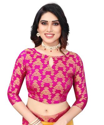 Chanderi Cotton Yellow and Pink Color Ari Embroidery work Saree with Designer Lace and Blouse Piece 4