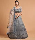 Exotic Grey Soft Net Zari Embroidered Wedding Bridal Lehenga Choli with Dupatta