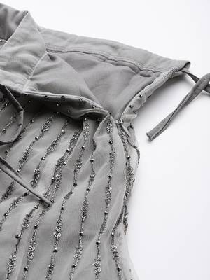 Exotic Grey Soft Net Zari Embroidered Wedding Bridal Lehenga Choli with Dupatta 4