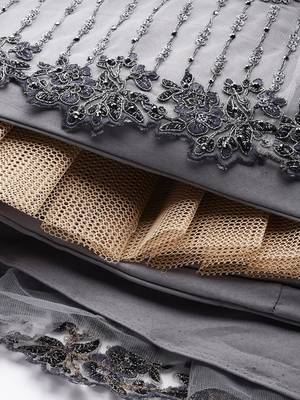 Exotic Grey Soft Net Zari Embroidered Wedding Bridal Lehenga Choli with Dupatta 6