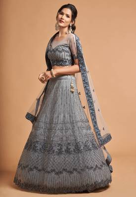 Exotic Grey Soft Net Zari Embroidered Wedding Bridal Lehenga Choli with Dupatta 7