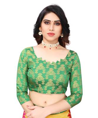 Chanderi Cotton Yellow and Green Color Ari Embroidery work Saree with Designer Lace and Blouse Piece 4