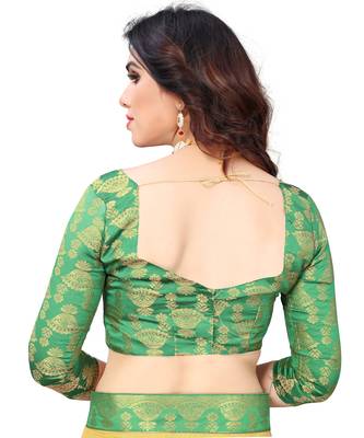 Chanderi Cotton Yellow and Green Color Ari Embroidery work Saree with Designer Lace and Blouse Piece 5