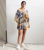 Blue Crepe Pearl Kaftan