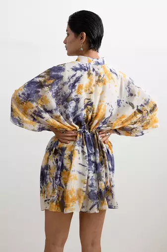 Blue Crepe Pearl Kaftan