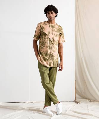 Beige And Green Vridescent Kurta Set 1