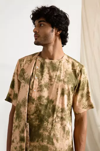 Beige And Green Vridescent Kurta Set