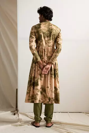 Beige And Green Kama Manarkali Set