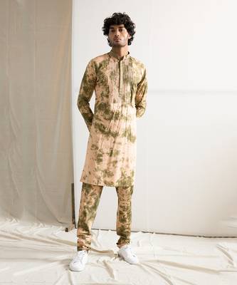 Beige And Green Kale Kurta Set 1