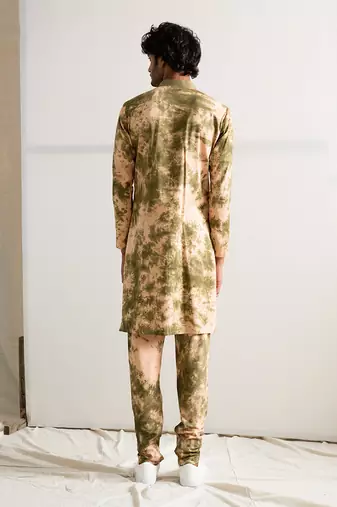 Beige And Green Kale Kurta Set