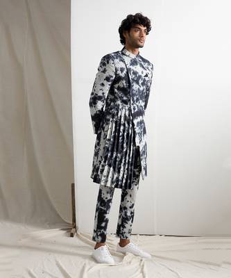 Black And Grey Tycen Achkan Set 1