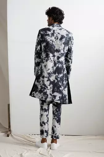 Black And Grey Tycen Achkan Set