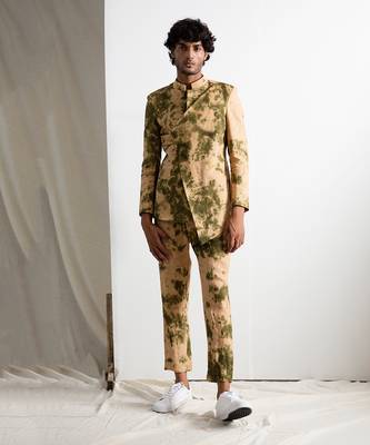 Beige And Green Truman Bandhgala Set 1