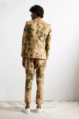 Beige And Green Truman Bandhgala Set