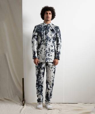 Black And Grey Hart Bandhgala Set 1
